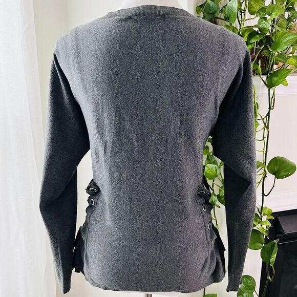 INC International Concepts Charcoal Gray Laceup Sides Soft Stretchy Blouse Large - Picture 6 of 8